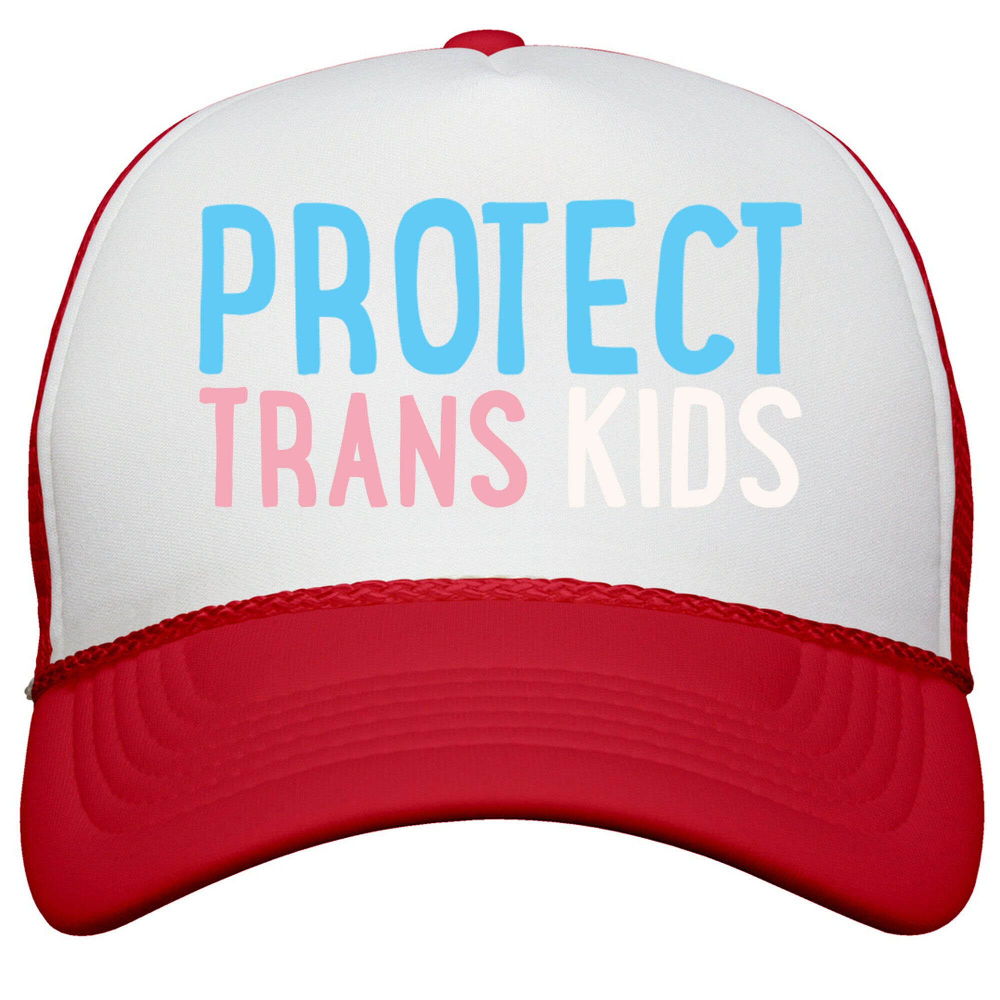 Protect Trans Kids White Print Snapback Trucker Hat